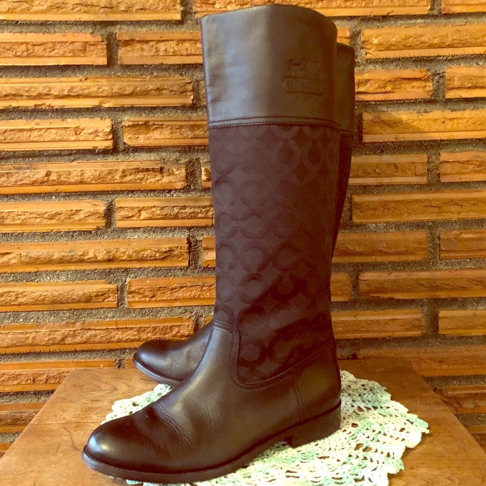 Coach Chrissi leather op art black boots 6.5B